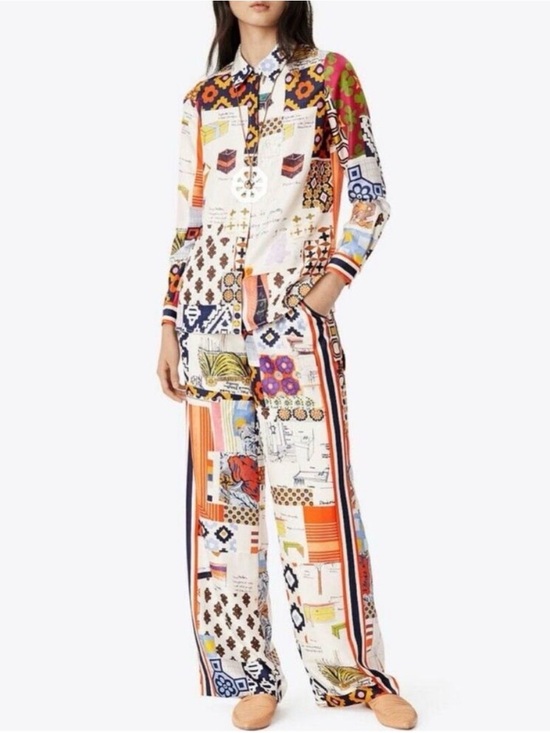 Tory Burch Pants - Tory Burch Sienna Printed Silk Trousers | Patchwork Collage | Size Medium
